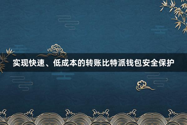 实现快速、低成本的转账比特派钱包安全保护