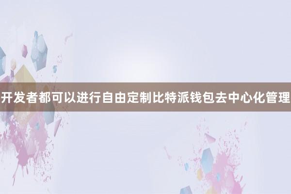 开发者都可以进行自由定制比特派钱包去中心化管理